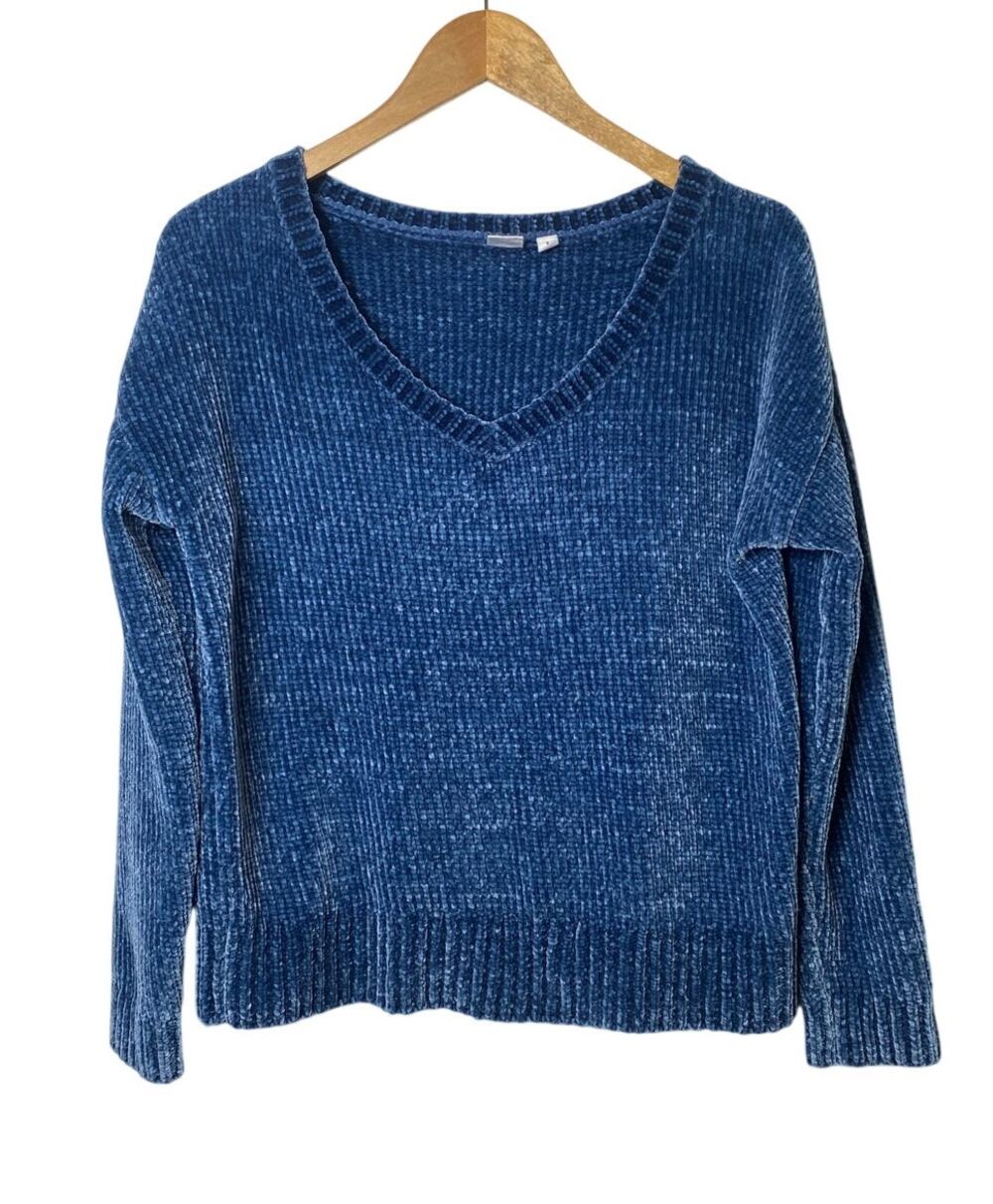Gap Blue Chenille V-Neck Pullover Sweater Women's Size Small